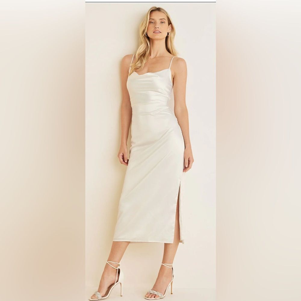 🛍️Cowl Neck Satinny Slip Dress in Ivory New With Tags Size 8